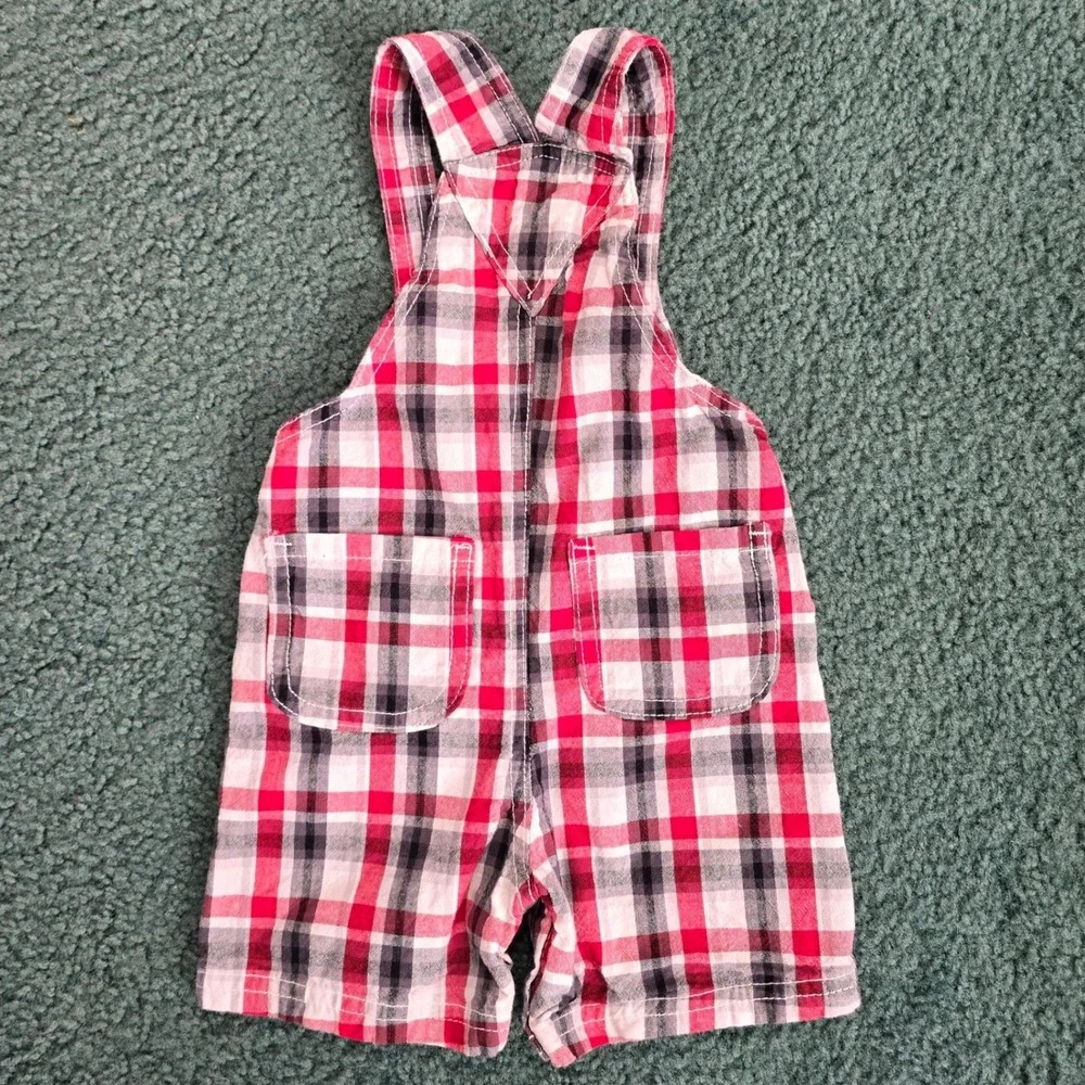 Disney‎ Baby Boy Lightning McQueen Cars Plaid Short Overalls Red Black Vintage